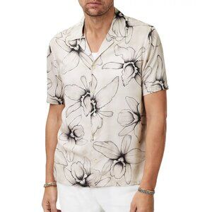 John Varvatos Collection Men's Dan Floral Sketch Print SS Camp Shirt Dew Grey